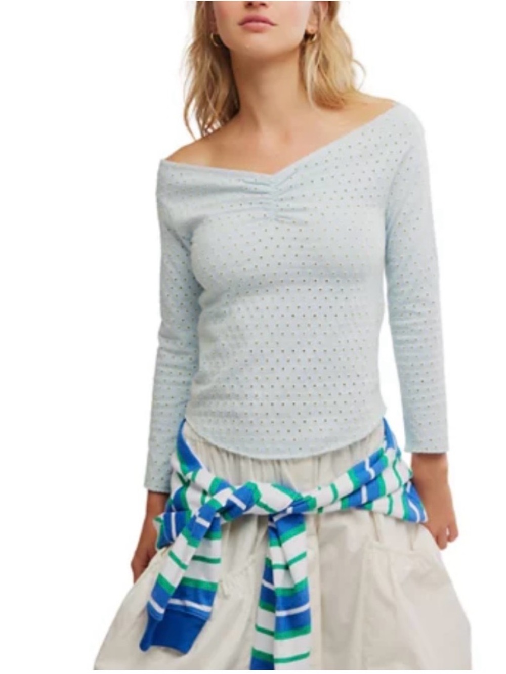 Free People Women’s Gia Eyelet Embroidered Off the Shoulder Top Size Large NWT